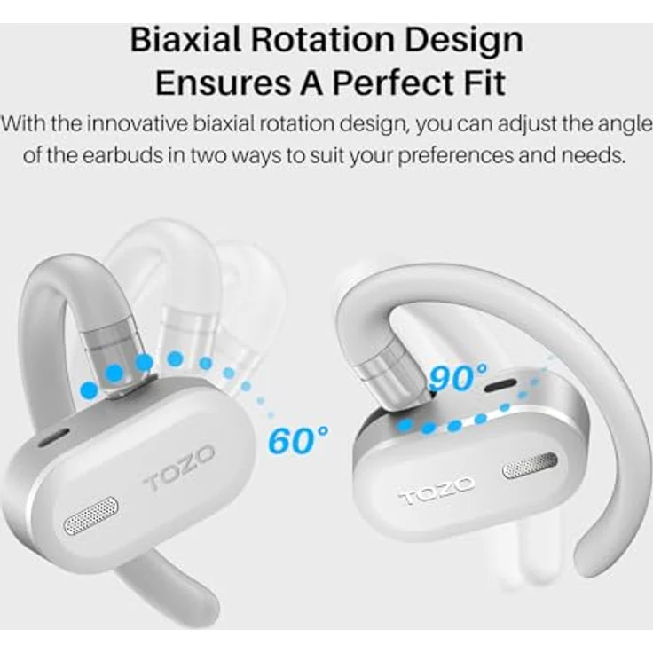 TOZO Open Buds Leichte Bluetooth Kopfhörer Kabellos 5.3 mit Mehrwinkelverstellung, Offenes Ohrdesign für langanhaltenden Komfort, Kristallklare Anrufe während der Fahrt, Weiß – Bild 4