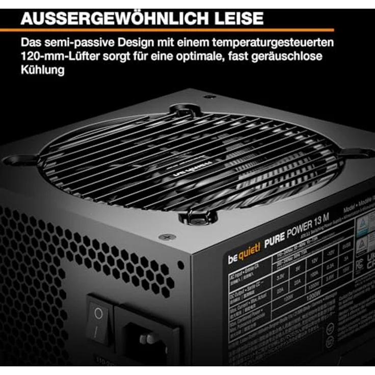 be quiet! Pure Power 13 M 1200W Netzteil, 80 Plus Gold, ATX 3.1, PCIe 5.1, 120mm Lüfter, semi-passiver Betrieb, LLC-Technologie, Single-Rail – Bild 2