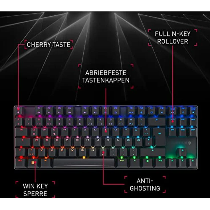 CHERRY MX 8.2 TKL Wireless, kabellose mechanische Gaming-Tastatur ohne Nummernblock, Deutsches Layout (QWERTZ), RGB-Beleuchtung, inkl. Metallkoffer für Transport, MX Brown Switches, schwarz – Bild 2