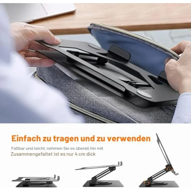 Grifema GB1050 Laptopständer, 360° drehbar, höhenverstellbar, faltbar, Metall, rutschfest, für 11–16 Zoll Laptops – Bild 6