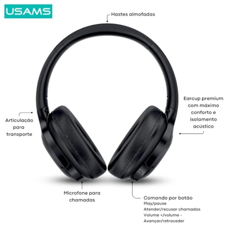 Usams US-YH21, Bluetooth 5.3 Kopfhörer mit passiver Geräuschunterdrückung, bis zu 70 Stunden Akkulaufzeit, Kabellos, Schwarz – Bild 3