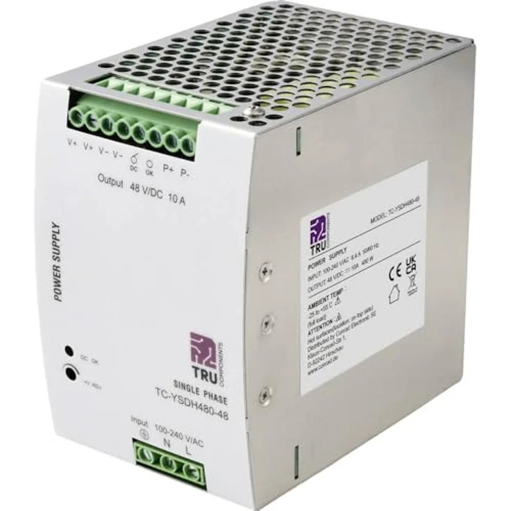 TRU Components TC-13864576 DIN-Schienen-Netzteil, 48 V/DC, 10 A, 480 W, 1x Ausgang, Eingang 90-264 V/AC oder 127-370 V/DC – Bild 1