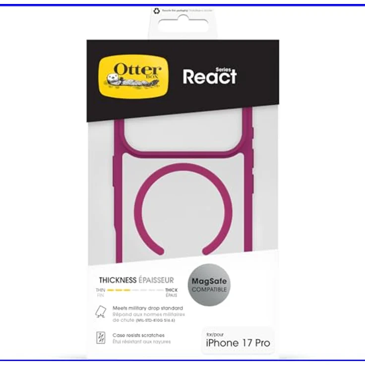 OtterBox React Series MagSafe Hülle für iPhone 17 Pro, ultraschlank, stoßfest, transparent/Rosa, getestet nach Militärstandard – Bild 5