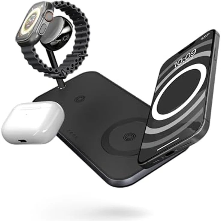 OtterBox Zens Dual + Watch Wireless Charger, kabelloses Ladegerät (10 W) für iPhone, Apple Watch & Qi-Geräte, inkl. 24-W-Netzadapter (EU, GB, USA), Schwarz – Bild 1