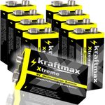 kraftmax 8er Pack Xtreme 9V Block Longlife Batterien 6LR61 9 Volt Batterie, hohe Leistung & lange Haltbarkeit