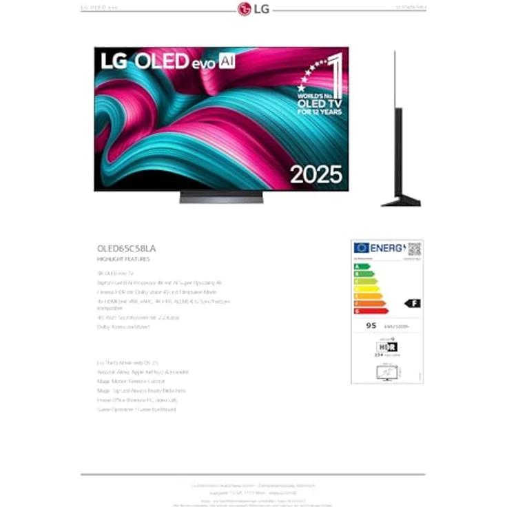LG OLED65C58LA evo AI G5 4K Smart-TV | 65" (164 cm) 4K OLED evo AI TV mit Brightness Booster | Alpha 9 Gen8 4K AI-Prozessor mit zahlreichen AI-Funktionen | webOS 25| 144 Hz, Nvidia G-Sync und AMD FreeSync, LG OLED C5 – Bild 4