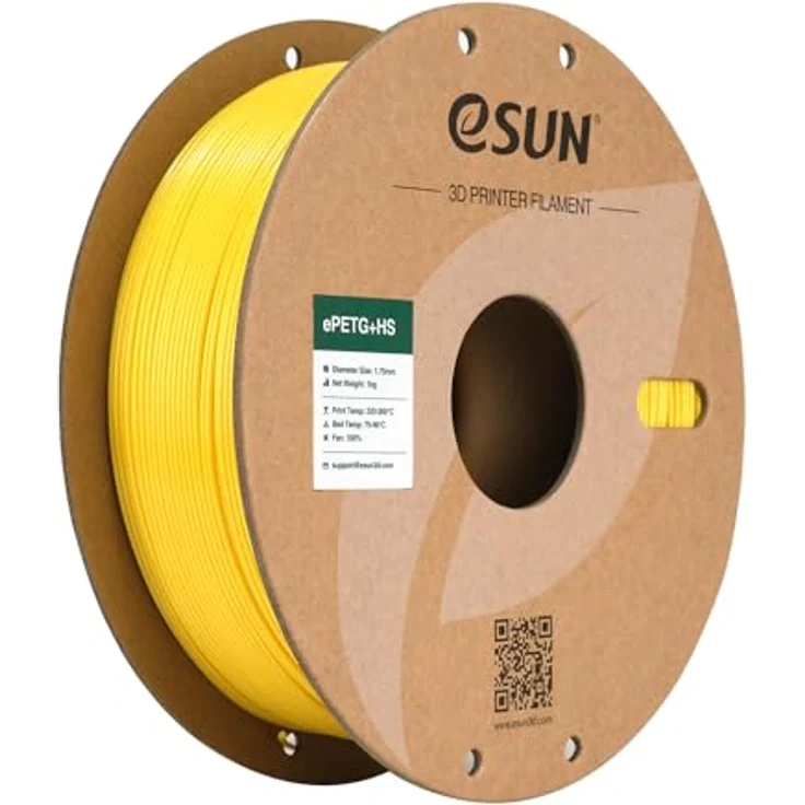 eSUN PETG+HS Filament 1.75mm, Hochgeschwindigkeits 3D Drucker Filament mit Maßgenauigkeit +/- 0.03mm, 1KG Spule, einfarbig Gelb – Bild 1