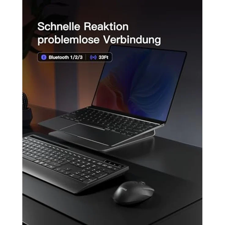 Inateck KB06006, Kabelloses Tastatur Maus Set mit Handballenauflage, QWERTZ, 3 Bluetooth-Kanälen, Geräuschlos, für Mac, Windows, Laptop und PC – Bild 5