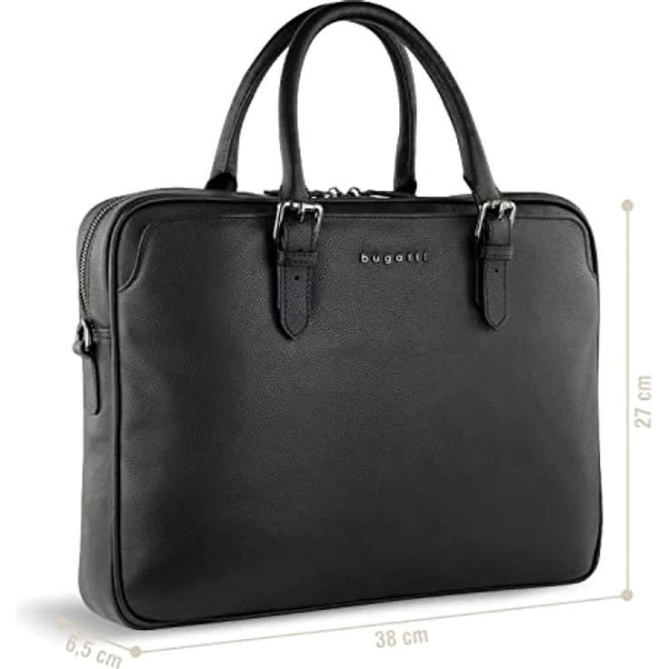 Bugatti Aktentasche Bella Briefcase (15"), Notebooktasche, Schwarz, aus hochwertigem Rindleder – Bild 2