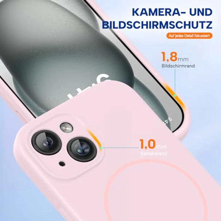 miracase iPhone 15 Hülle mit MagSafe, Stoßfeste Flüssigsilikon-Hülle mit Mikrofaser-Innenfutter, Sand Rosa – Bild 5