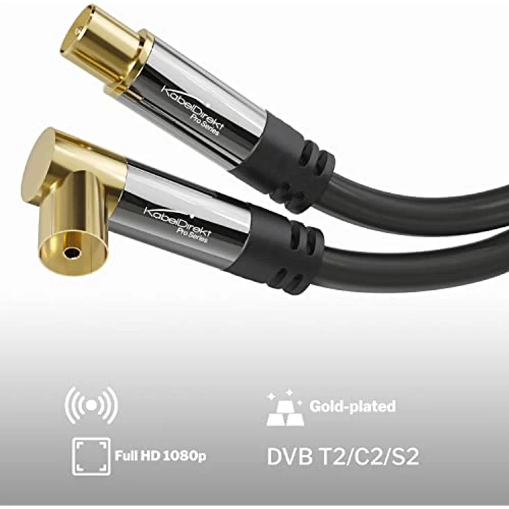 KabelDirekt – 4K Antennenkabel, TV Kabel 90° gewinkelt/gerade – Fernsehkabel mit Metallstecker für digitales & analoges Fernsehen – 1 m (Winkel-Buchse auf geraden Stecker für DVB-C/DVB-T/DVB-S) – Bild 2