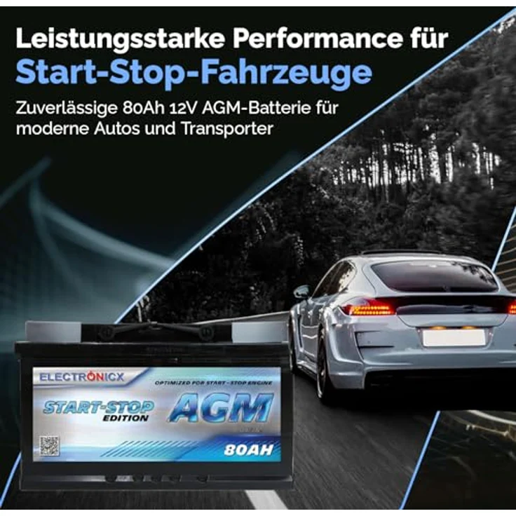 Electronicx AGM Autobatterie 80AH - 12V Starterbatterie für Start-Stop Systeme mit hoher Startkraft, wartungsfrei und sicher – Bild 2