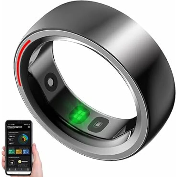 Newgen Medicals Smarter Ring: Fitness- & Schlaftracker-Ring mit Herzfrequenz- & SpO2-Anzeige, Gr. 65 (Fingerringe Herren, Fitness Tracker Ring, Armbanduhren) - Schwarz