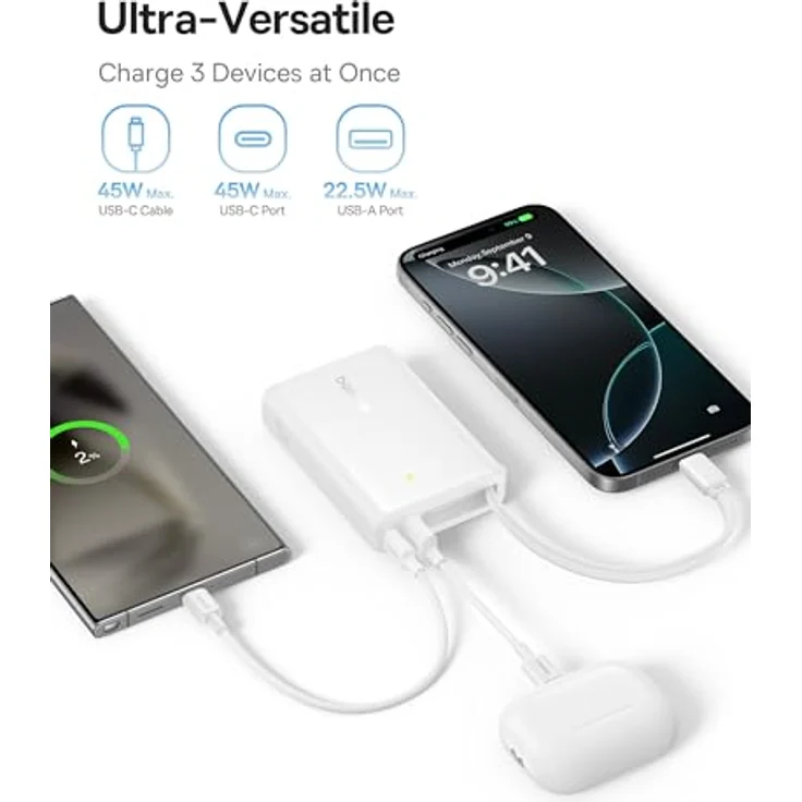 Baseus PicoGo 10000mAh Powerbank, 45W Schnellladung, kompaktes Design, Weiss – Bild 4