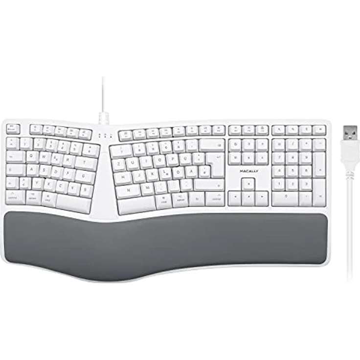 Macally MERGOKEY-DE, ergonomische USB-A-Tastatur mit Handballenauflage, QWERTZ Layout und 110 Tasten, geeignet für Mac mit macOS v10.6 oder höher – Bild 2