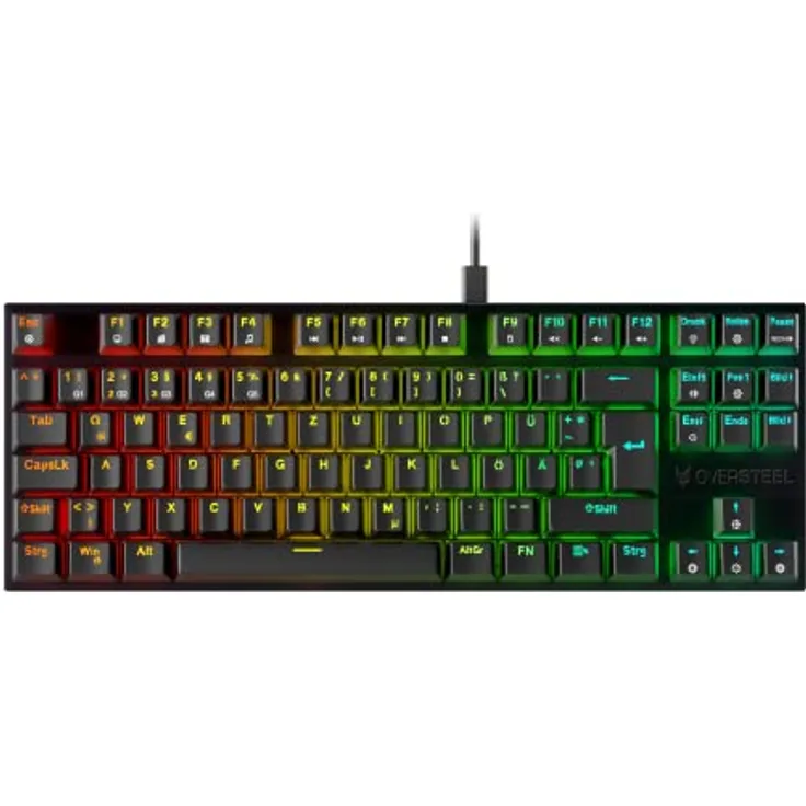 Oversteel Kovar Series - TKL Gaming Tastatur Mechanisch, RGB Hintergrundbeleuchtung, Antighosting, Full Key Roll-Over, Outemu Red Switches, Deutsches Layout, Schwarz, Windows/Mac/Android, Schwarz