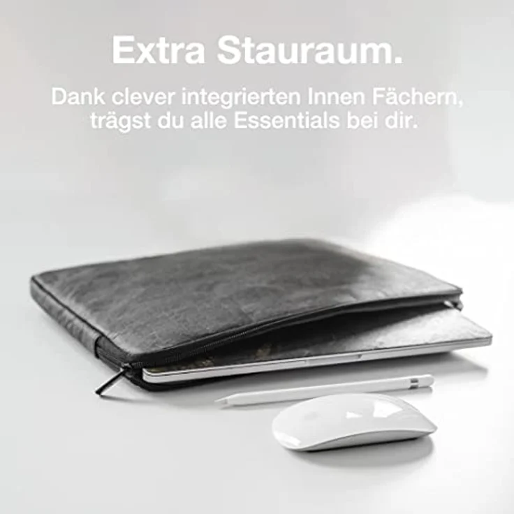 Woodcessories - Nachhaltige Laptoptasche kompatibel mit MacBook 11-14 Zoll Hülle Schwarz - aus Papier – Bild 4