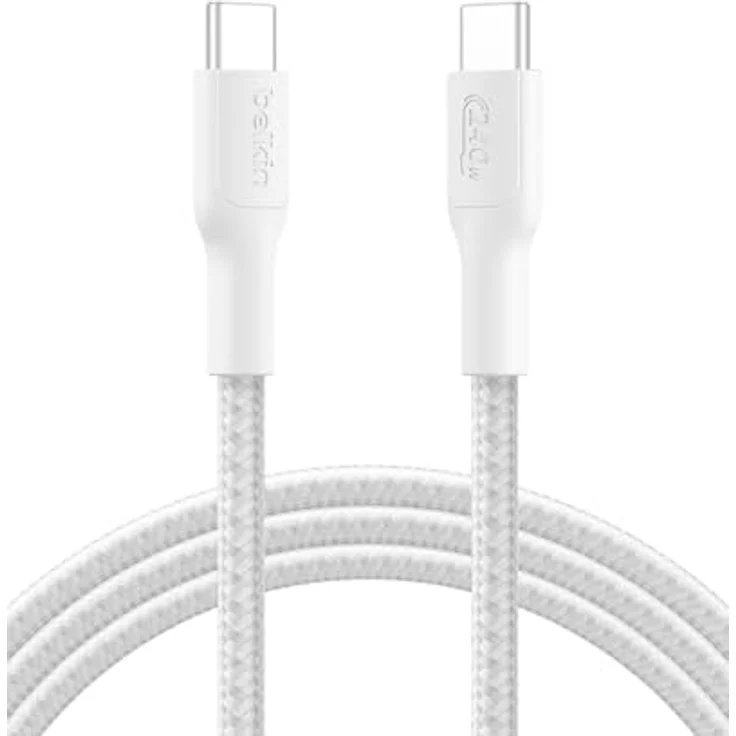 Belkin Eco Geflochtenes USB-C auf USB-C Kabel, 2 m, 240 W, flexibles Schnellladekabel in Weiß für iPhone 16, Galaxy S25, Pixel 9, MacBook, iPad Pro und mehr – USB 2.0 – Bild 1