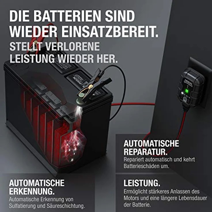 NOCO GENIUS1EU 1A Kfz-Ladegerät, intelligentes 6V/12V Ladegerät für Blei- und Lithium-Batterien, kompakt und effizient – Bild 6