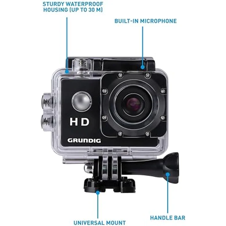 Grundig Action Cam 720P, wasserdichte Unterwasserkamera mit 100°-Weitwinkel und 90 Minuten Akkulaufzeit, Schwarz – Bild 3