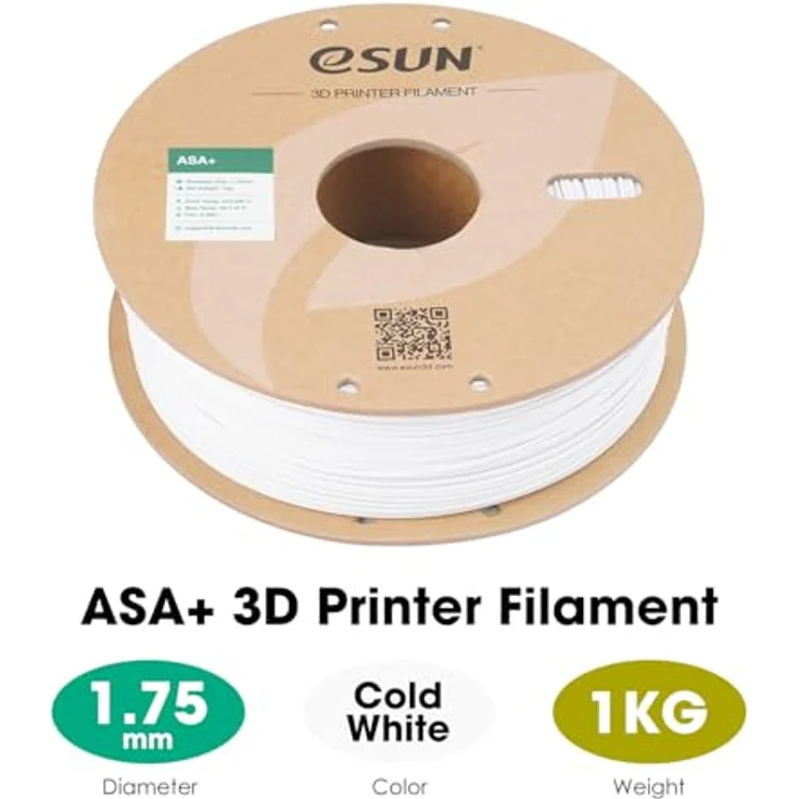 eSUN ASA+ Filament 1.75mm, Wetterbeständiges 3D Drucker Filament, 1KG Spule (2.2 LBS), Kaltes Weiß, Hohe Zwischenschichtfestigkeit und Maßgenauigkeit – Bild 2