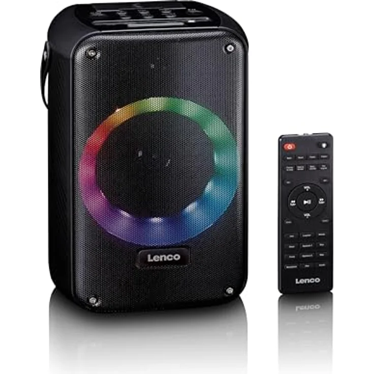 Lenco BTC-060BK Bluetooth Lautsprecher in Schwarz mit 12 h Akkubetrieb, Karaoke-Set inkl. wiederaufladbarem Mikrofon und LED-Lichteffekten – Bild 2