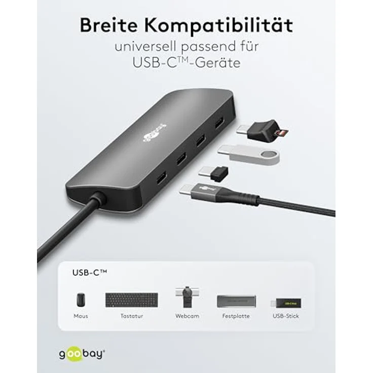 goobay USB-C Hub 10Gbit/s, 4-Port USB 3.2 Gen 2 Datenhub mit 4X USB-C Anschlüssen und Aluminium-Gehäuse für MacBook, Laptop, NVMe SSDs und mehr - 76565 – Bild 5
