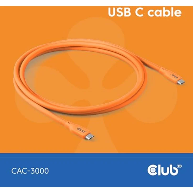 Club3D CAC-3000 USB4 Gen2x2 Type-C, Bi-Direktional, 4K60Hz, Datenübertragung 20Gbps, PD 240W (48V/5A), 2m, orange – Bild 2