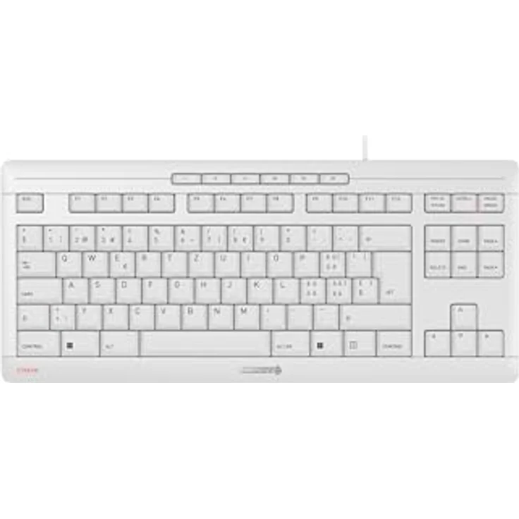 CHERRY Stream Keyboard TKL, Kabelgebundene Tastatur ohne Nummernblock, Schweizer Layout (QWERTZ), Flüsterleise Tasten, Weiß-Grau – Bild 1
