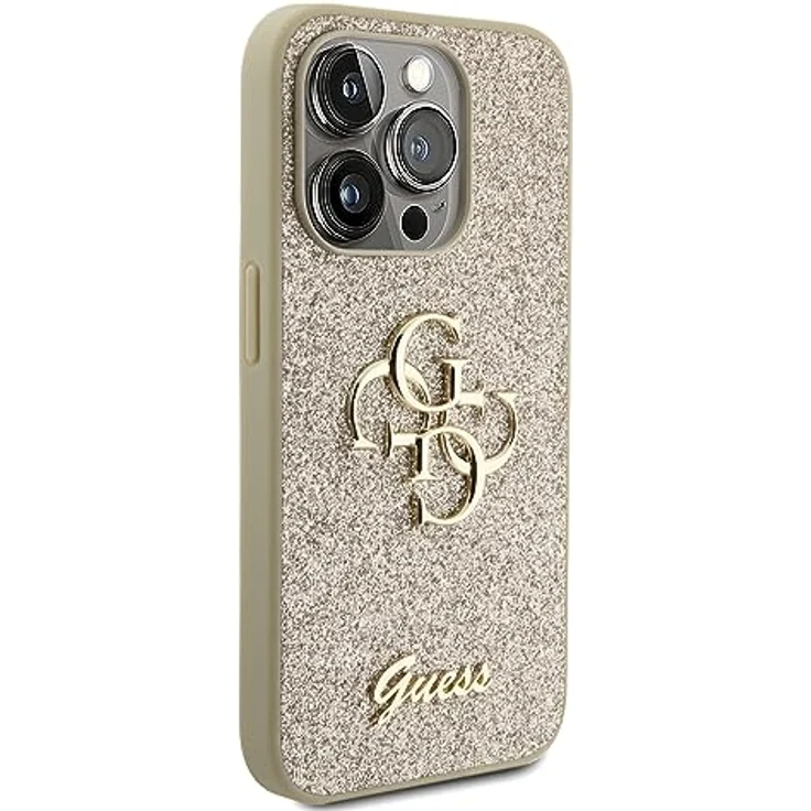 Guess GUHCP15LHG4SGD, Hülle für iPhone 15 Pro 6.1" in Gold, Hardcase mit Glitzer und Big 4G Logo – Bild 4