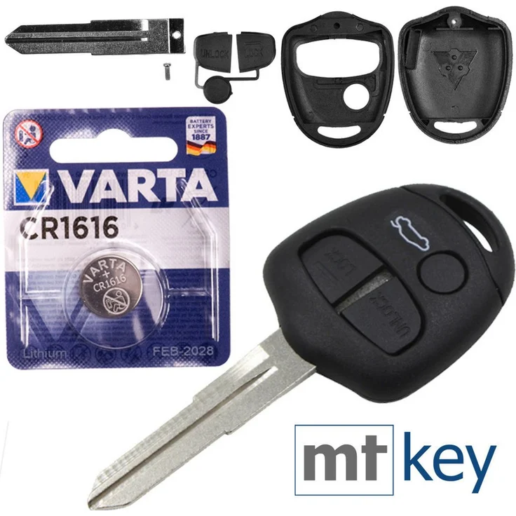 mt-key Autoschlüssel Ersatz Gehäuse 3 Tasten, inkl. MIT11R Rohling und VARTA CR1616 Knopfzelle für Mitsubishi Lancer, Grandis, Pajero und weitere Modelle
