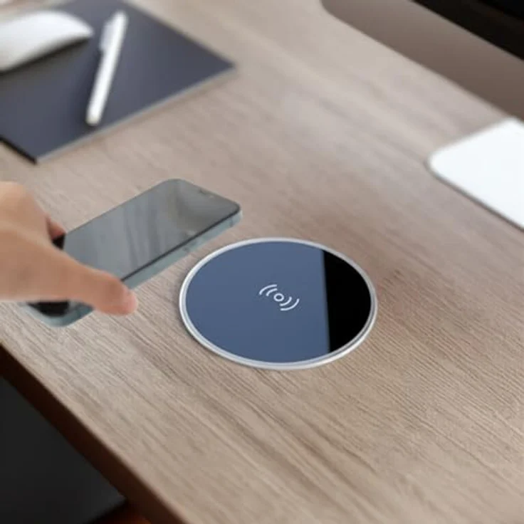kalb 15W Induktives Einbau Wireless Charger mit USB-C, Ø 60mm, Schwarz/Silber, Schnellladestation für Smartphones und Geräte bis 8mm Schutzhülle – Bild 2