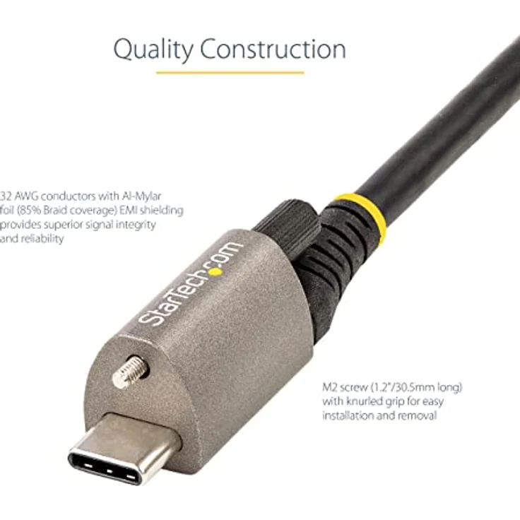 StarTech.com USB-C-Kabel 1m mit Schraubverschluss, 10Gbps, 100W Power Delivery, DP Alt Mode, Grau-Schwarz – Bild 4