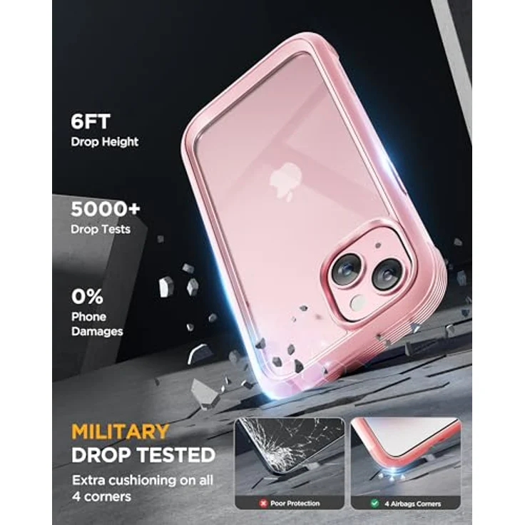 miracase 360° Hülle für iPhone 15, Integrierter 9H Glas Displayschutz, Rosa – Bild 3