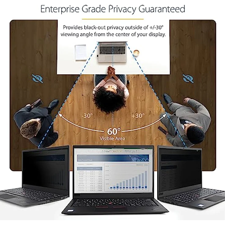 StarTech.com 13,3 Zoll Laptop Sichtschutzfolie - Blickschutzfilter/Spionfolie für Widescreen (16:9) - Laptop Anti-Spy/Blaulichtfilter mit 51% Blaulichtreduzierung - matt/glänzend (133L-PRIVACY-SCREEN) – Bild 2