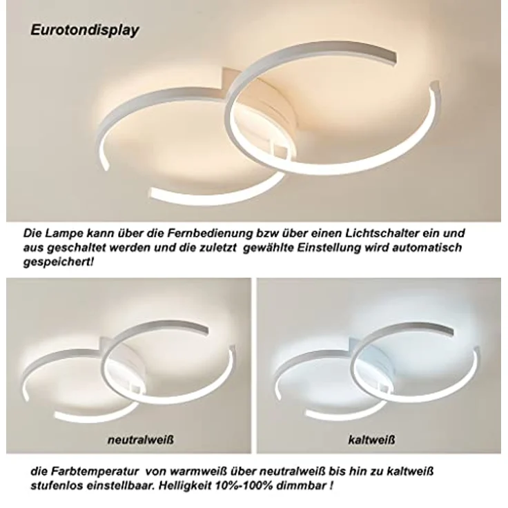 Eurotondisplay LED Deckenleuchte Deckenlampe SX87 mit Fernbedienung dimmbar schwarz weiß lackierter Metallrahmen Schlafzimmerleuchte ceiling light (SX8718W 55x32cm) – Bild 3