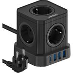 Voomy Power S6 Mehrfachsteckdose, 5 Steckdosen & 4 USB-Anschlüsse, Schwarz