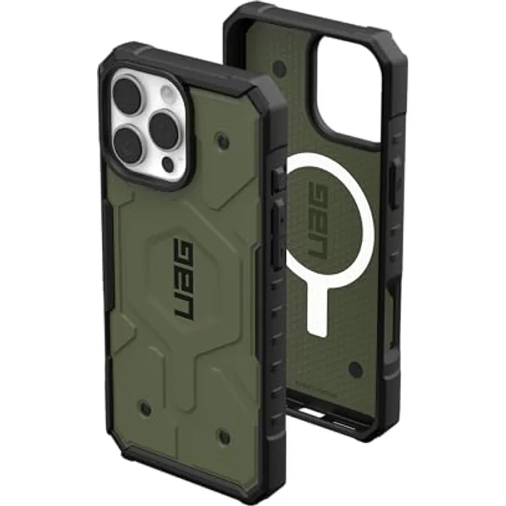 URBAN ARMOR GEAR Pathfinder MS Hülle für Apple iPhone 16 Pro Max - Olive drab, Wireless Charging, Fallschutz nach Militärstandard