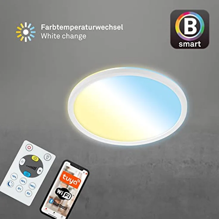 BRILONER Leuchten - Smarte LED Deckenleuchte, funktioniert mit Amazon Alexa, WiFi Lampe, Backlight-Effekt, Farbtemperatursteuerung, dimmbare Deckenlampe Fernbedienung, LED Panel, weiß, Ø29,3 cm – Bild 4