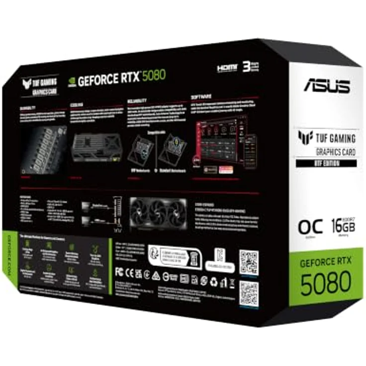 ASUS TUF-RTX5080-O16G-BTF-GAMING, GeForce RTX 5080, 16 GB GDDR7, 256 Bit, 7680 x 4320 Pixel, PCI Express 5.0, effizientes Kühlsystem mit zwei Lüftern – Bild 10