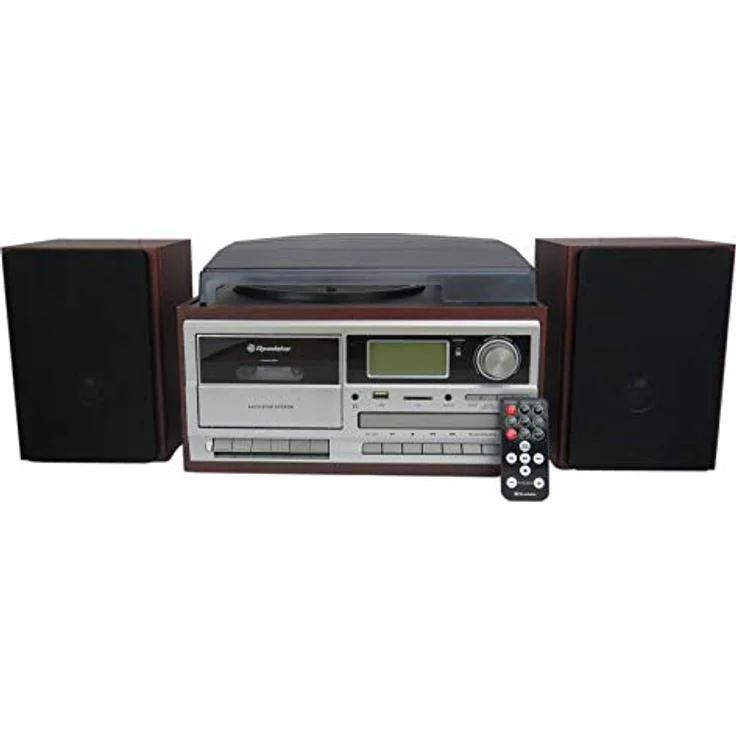 Roadstar HIF-8892EBT Mini-Hi-Fi-Musikanlage Plattenspieler 33/45/78 U/min, PLL FM Digitalradio, CD-MP3-Player, Kassette, Bluetooth, USB, Aufnahmefunktion, SD-Karte, Fernbedienung, Holz – Bild 1