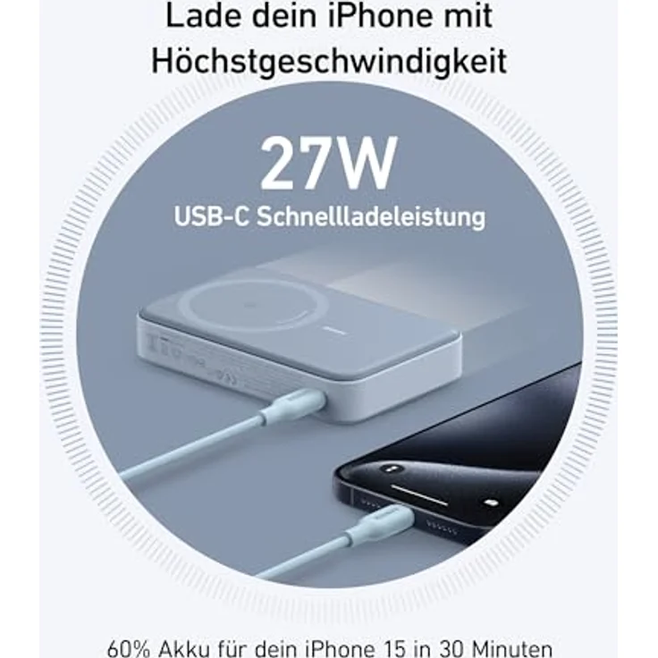 Anker MagGo Power Bank, Qi2-zertifiziertes 15W schnelles MagSafe-kompatibles mobiles Ladegerät, 10.000mAh Akku, Smartes Display & klappbarer Ständer, Für iPhone 15/14/13/12, Inkl. USB-C Kabel – Bild 5