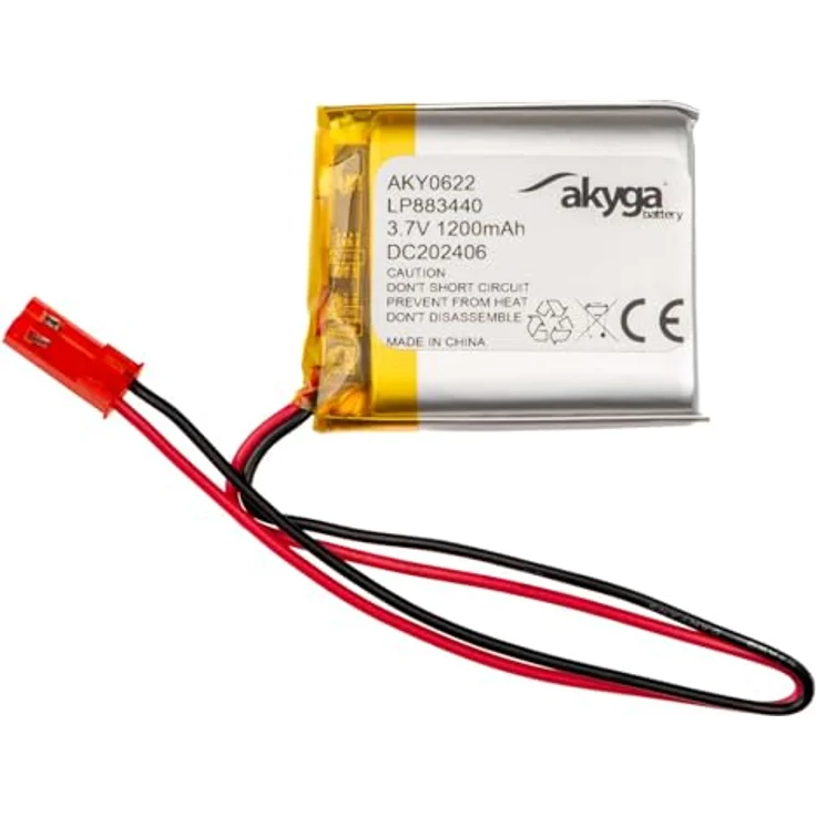 Akyga AKY0622, 3.7V 1200mAh Lithium Polymer Akku mit PCM-Schutz und JST 2-Polig Anschluss, 150mm Kabel Länge – Bild 1