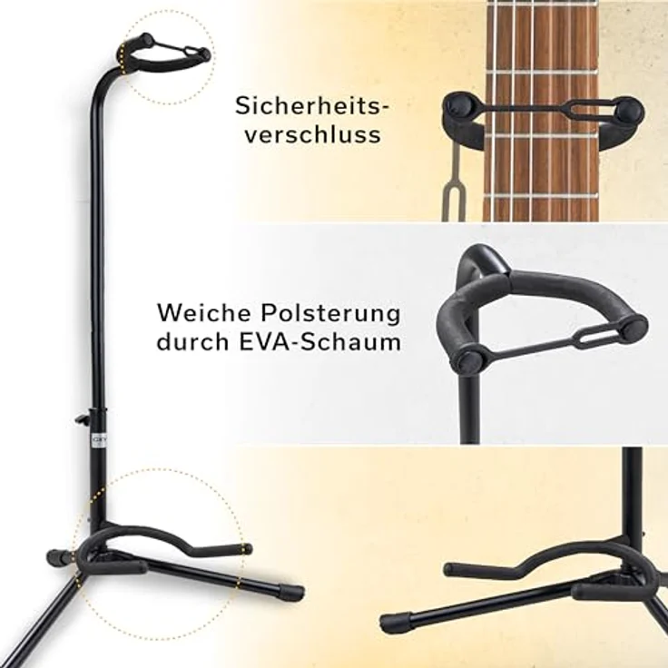 BSX 518050 Klassik Gitarrenständer (höhenverstellbar bis 78 cm, Standfläche 48 x 30 cm) schwarz – Bild 4
