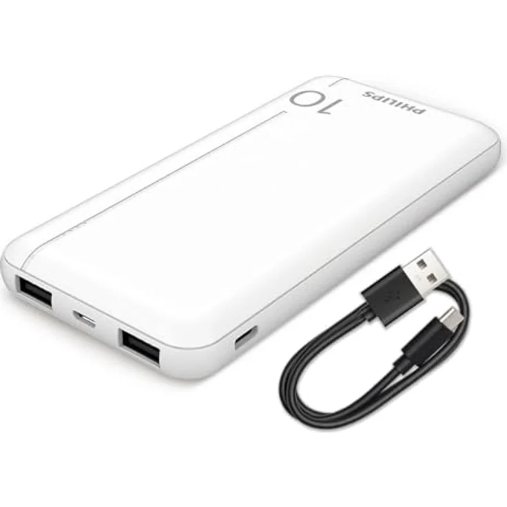 Philips Slim Powerbank 10000mAh mit LED Micro-USB Kabel white – Bild 1