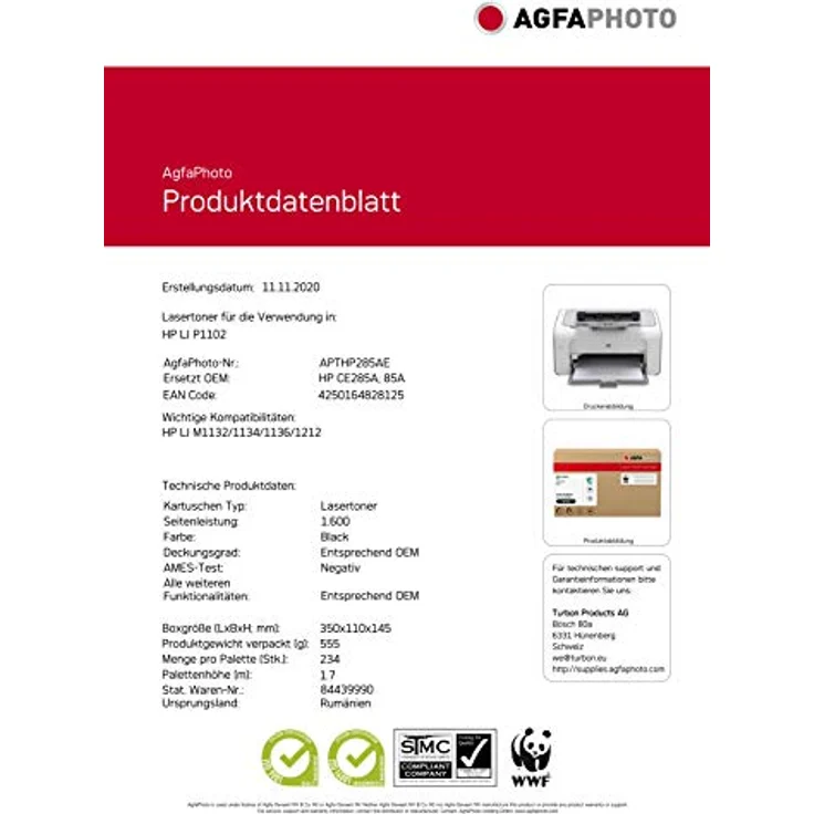 AgfaPhoto APTHP285AE Tinte für HP LJP1002, schwarz, 1600 Seiten, wiederaufbereitet, unterstützt WWF Deutschland – Bild 3