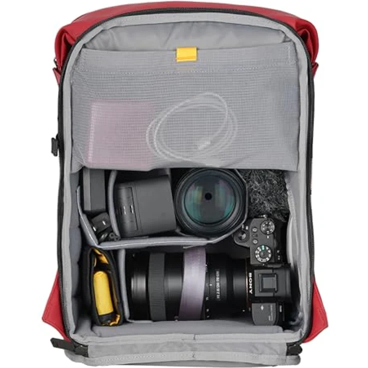 Vanguard VEO LITE B20L RD, Kamerarucksack rot, 20 Liter mit wetterfestem Material und Platz für Vollformat-Kamera und 3 Objektive – Bild 2