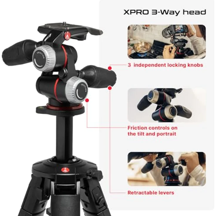 Manfrotto One Photo Alu Stativ mit XPRO 3-Wege-Neiger, präzises Kontrollsystem, Traglast bis 12 kg, italienische Handwerkskunst – Bild 4