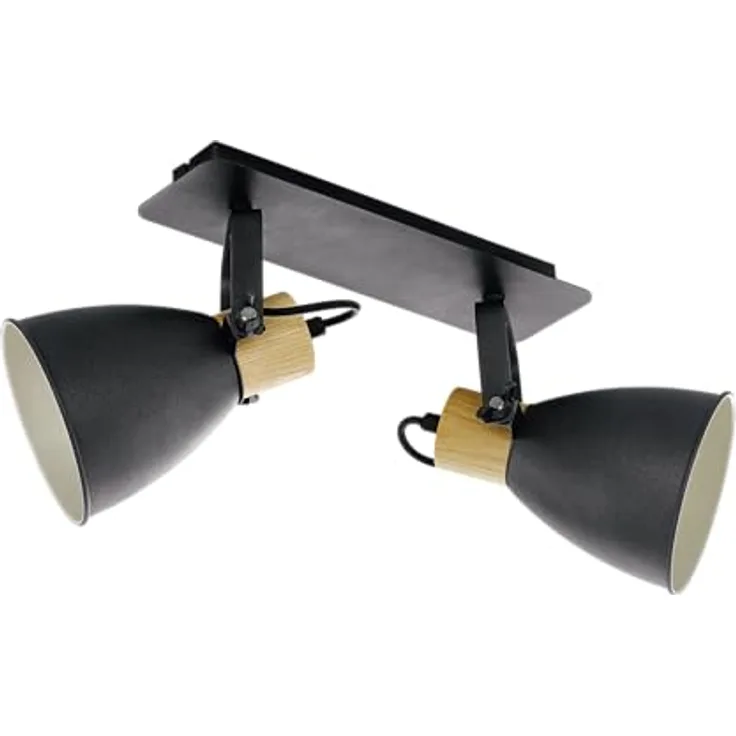 EGLO Deckenlampe Coswarth, 2 flammige Vintage Deckenleuchte, Deckenstrahler Industrial aus Stahl und Holz, Anthrazit, Creme-Weiß, Natur, Spots mit E27 Fassung, FSC zertifiziert