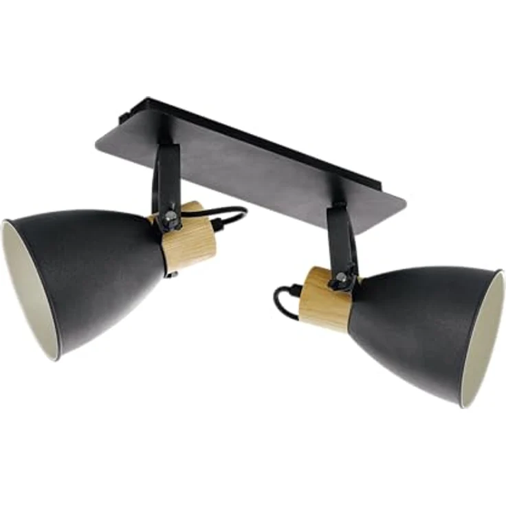 EGLO Deckenlampe Coswarth, 2 flammige Vintage Deckenleuchte, Deckenstrahler Industrial aus Stahl und Holz, Anthrazit, Creme-Weiß, Natur, Spots mit E27 Fassung, FSC zertifiziert – Bild 1